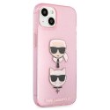 Etui Karl Lagerfeld Glitter Karl's & Choupette Head na iPhone 13 mini - różowe