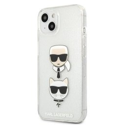 Etui Karl Lagerfeld Glitter Karl's & Choupette Head na iPhone 13 mini - srebrne