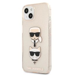 Etui Karl Lagerfeld Glitter Karl's & Choupette Head na iPhone 13 mini - złote