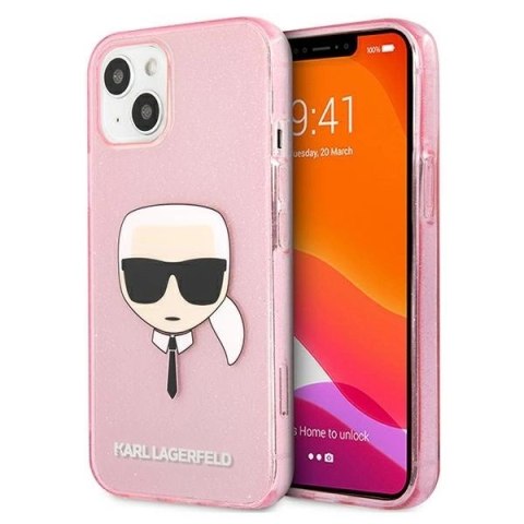 Etui Karl Lagerfeld Glitter Karl's Head na iPhone 13 mini - różowe