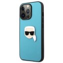 Etui Karl Lagerfeld Leather Ikonik Karl's Head Metal na iPhone 13 Pro Max - niebieskie