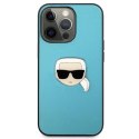 Etui Karl Lagerfeld Leather Ikonik Karl's Head Metal na iPhone 13 Pro Max - niebieskie