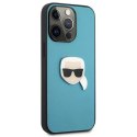 Etui Karl Lagerfeld Leather Ikonik Karl's Head Metal na iPhone 13 Pro Max - niebieskie