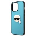 Etui Karl Lagerfeld Leather Ikonik Karl's Head Metal na iPhone 13 Pro Max - niebieskie