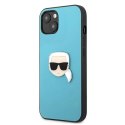 Etui Karl Lagerfeld Leather Ikonik Karl's Head Metal na iPhone 13 mini - niebieskie