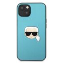 Etui Karl Lagerfeld Leather Ikonik Karl's Head Metal na iPhone 13 mini - niebieskie