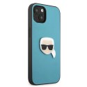 Etui Karl Lagerfeld Leather Ikonik Karl's Head Metal na iPhone 13 mini - niebieskie