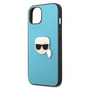 Etui Karl Lagerfeld Leather Ikonik Karl's Head Metal na iPhone 13 mini - niebieskie