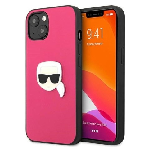 Etui Karl Lagerfeld Leather Ikonik Karl's Head Metal na iPhone 13 mini - różowe