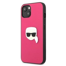 Etui Karl Lagerfeld Leather Ikonik Karl's Head Metal na iPhone 13 mini - różowe