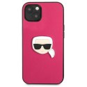 Etui Karl Lagerfeld Leather Ikonik Karl's Head Metal na iPhone 13 mini - różowe