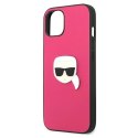 Etui Karl Lagerfeld Leather Ikonik Karl's Head Metal na iPhone 13 mini - różowe