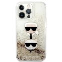 Etui Karl Lagerfeld Liquid Glitter Karl&Choupette Head na iPhone 13 Pro / iPhone 13 - złote