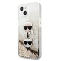 Etui Karl Lagerfeld Liquid Glitter Karl&Choupette Head na iPhone 13 mini - złote