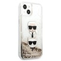 Etui Karl Lagerfeld Liquid Glitter Karl&Choupette Head na iPhone 13 mini - złote