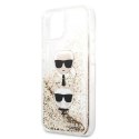 Etui Karl Lagerfeld Liquid Glitter Karl&Choupette Head na iPhone 13 mini - złote