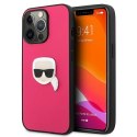 Karl Lagerfeld KLHCP13XPKMP iPhone 13 Pro Max 6,7" różowy/pink hardcase Leather Ikonik Karl`s Head Metal