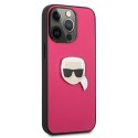 Karl Lagerfeld KLHCP13XPKMP iPhone 13 Pro Max 6,7" różowy/pink hardcase Leather Ikonik Karl`s Head Metal