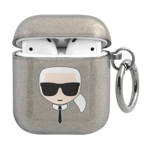 Etui Karl Lagerfeld Glitter Karl's Head na AirPods 1/2 - czarne