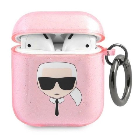 Etui Karl Lagerfeld Glitter Karl's Head na AirPods 1/2 - różowe