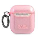 Etui Karl Lagerfeld Glitter Karl's Head na AirPods 1/2 - różowe