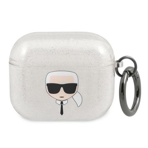 Etui Karl Lagerfeld Glitter Karl's Head na AirPods 3 - srebrne