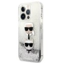 Etui Karl Lagerfeld Liquid Glitter Karl&Choupette Head na iPhone 13 Pro Max - srebrne