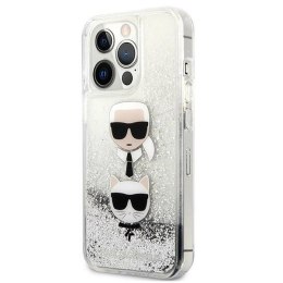 Etui Karl Lagerfeld Liquid Glitter Karl&Choupette Head na iPhone 13 Pro Max - srebrne