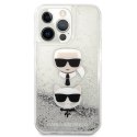 Etui Karl Lagerfeld Liquid Glitter Karl&Choupette Head na iPhone 13 Pro Max - srebrne