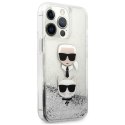 Etui Karl Lagerfeld Liquid Glitter Karl&Choupette Head na iPhone 13 Pro Max - srebrne