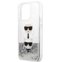 Etui Karl Lagerfeld Liquid Glitter Karl&Choupette Head na iPhone 13 Pro Max - srebrne