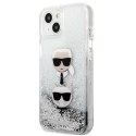 Etui Karl Lagerfeld Liquid Glitter Karl&Choupette Head na iPhone 13 mini - srebrne