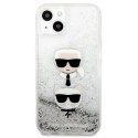 Etui Karl Lagerfeld Liquid Glitter Karl&Choupette Head na iPhone 13 mini - srebrne