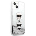 Etui Karl Lagerfeld Liquid Glitter Karl&Choupette Head na iPhone 13 mini - srebrne