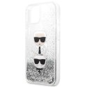 Etui Karl Lagerfeld Liquid Glitter Karl&Choupette Head na iPhone 13 mini - srebrne