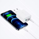 Acefast 2w1 ładowarka sieciowa 2x USB-C / USB-A 65W, PD, QC 3.0, AFC, FCP (zestaw z kablem USB-C 1.2m) biały (A13 white)