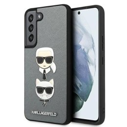 Etui Karl Lagerfeld Saffiano Karl&Choupette Head na Samsung Galaxy S22+ - srebrne