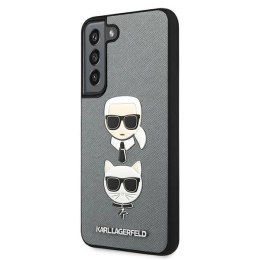 Etui Karl Lagerfeld Saffiano Karl&Choupette Head na Samsung Galaxy S22+ - srebrne