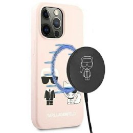 Etui Karl Lagerfeld Silicone Ikonik Karl&Choupette MagSafe na iPhone 13 Pro Max - jasnoróżowe