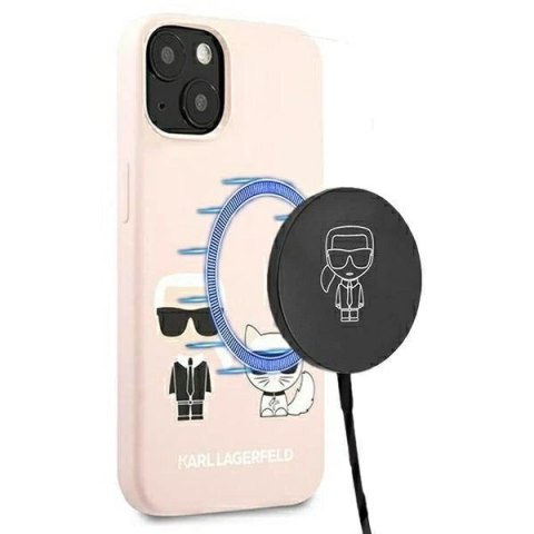 Etui Karl Lagerfeld Silicone Ikonik Karl&Choupette MagSafe na iPhone 13 - jasnoróżowe