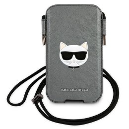 Torebka Karl Lagerfeld Saffiano Ikonik Choupette Head 6.7'' - szara