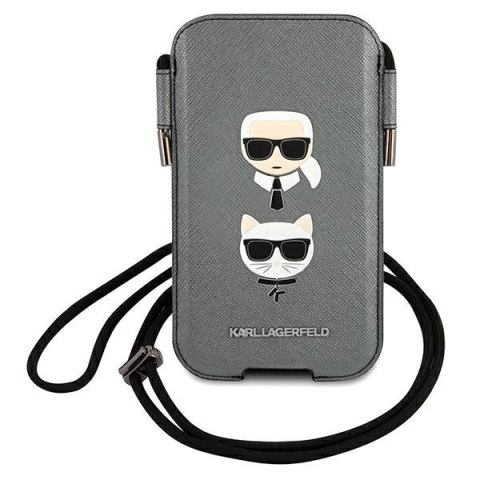 Torebka Karl Lagerfeld Saffiano Ikonik Karl&Choupette Head 6.1'' - szara