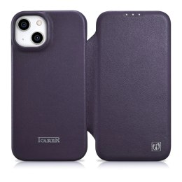 ICarer CE Premium Leather Folio Case skórzane etui iPhone 14 Plus z klapką magnetyczne MagSafe ciemnofioletowy (WMI14220715-DP)