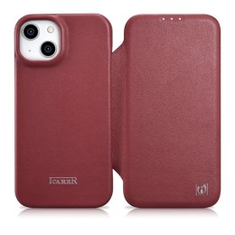 ICarer CE Premium Leather Folio Case skórzane etui iPhone 14 Plus z klapką magnetyczne MagSafe czerwony (WMI14220715-RD)