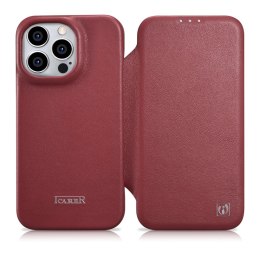 ICarer CE Premium Leather Folio Case skórzane etui iPhone 14 Pro Max z klapką magnetyczne MagSafe czerwony (WMI14220716-RD)