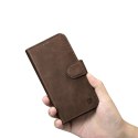 ICarer Oil Wax Wallet Case 2in1 etui iPhone 14 Pro Max skórzany pokrowiec z klapką Anti-RFID brązowy (WMI14220724-BN)