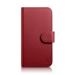 ICarer Wallet Case 2in1 etui iPhone 14 Pro skórzany pokrowiec z klapką Anti-RFID czerwony (WMI14220726-RD)