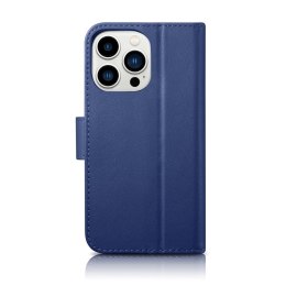 ICarer Wallet Case 2in1 etui iPhone 14 Pro skórzany pokrowiec z klapką Anti-RFID niebieski (WMI14220726-BU)