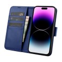 ICarer Wallet Case 2in1 etui iPhone 14 Pro skórzany pokrowiec z klapką Anti-RFID niebieski (WMI14220726-BU)