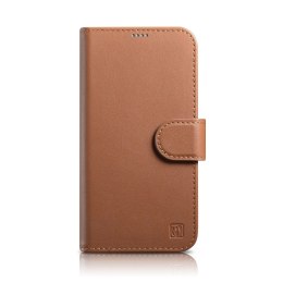 ICarer Wallet Case 2in1 etui iPhone 14 skórzany pokrowiec z klapką Anti-RFID brązowy (WMI14220725-BN)